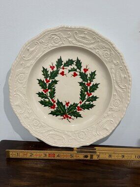 Vintage Canonsburg Adam Antique Embossed Christmas Wreath Plate